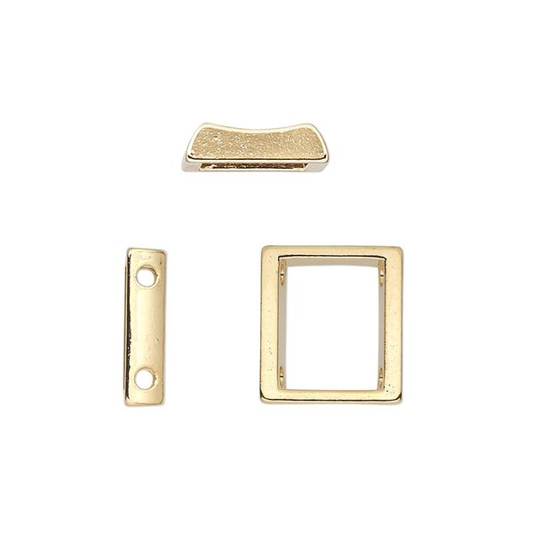Spacer, gold-plated "pewter" (zinc-based alloy), 13x12mm 2-strand open rectangle with 8.5mm between holes. Sold per pkg of 24. image number 0