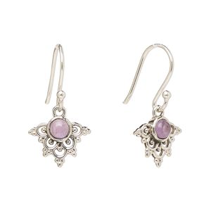Earring, Create Compliments®, antiqued sterling silver and amethyst (natural), fishhook, 24.5mm with 13x11mm single-sided beaded fancy arrowhead, 21 gauge. Sold per pair.