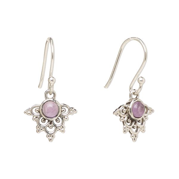 Earring, Create Compliments®, antiqued sterling silver and amethyst (natural), fishhook, 24.5mm with 13x11mm single-sided beaded fancy arrowhead, 21 gauge. Sold per pair. image number 0
