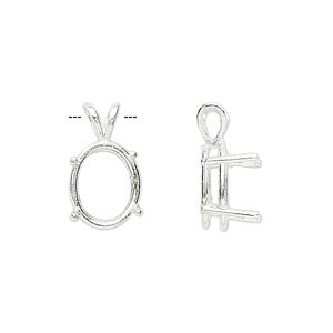 Pendant, Sure-Set™, sterling silver, 12x10mm with pre-notched 4-prong oval basket setting. Sold individually.