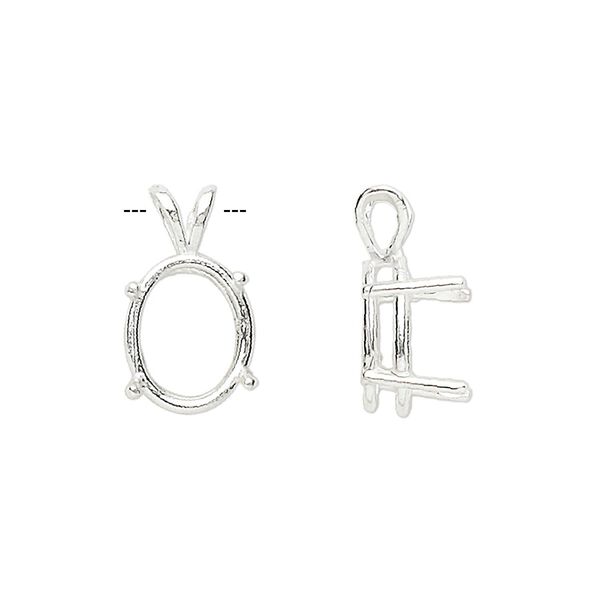 Pendant, Sure-Set™, sterling silver, 12x10mm with pre-notched 4-prong oval basket setting. Sold individually. image number 0