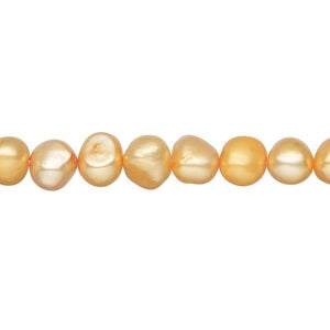 Freshwater pearl 1pkg1, semi-round, 15.5-16 inch marigold 6-8mm cultured