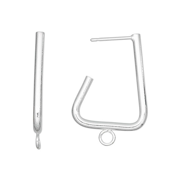 Earstud, stainless steel and silver-plated steel, 24x18mm 3/4 triangle with closed loop. Sold per pkg of 5 pairs. image number 0
