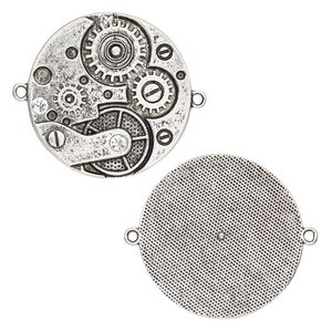 Focal, glass rhinestone and antique silver-finished "pewter" (zinc-based alloy), clear, 39.5mm single-sided clock gears with 2 loops. Sold individually.