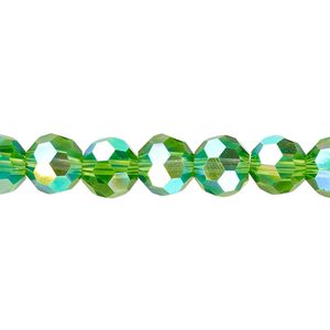 Bead 1pk 32 facets translucent green AB, Celestial Crystal® 8mm round 15.5-16 inch