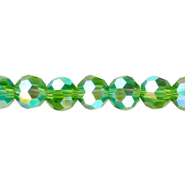 Bead 1pk 32 facets translucent green AB, Celestial Crystal® 8mm round 15.5-16 inch image number 0