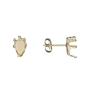 Earstud 1pkg2 Snap-Tite® 14Kt gold-filled, 8x5mm pear 6-prong setting / earnuts, 1 pair