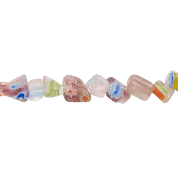 Bead, millefiori glass, translucent purple and multicolored, small chip. Sold per 35-inch strand. image number 0