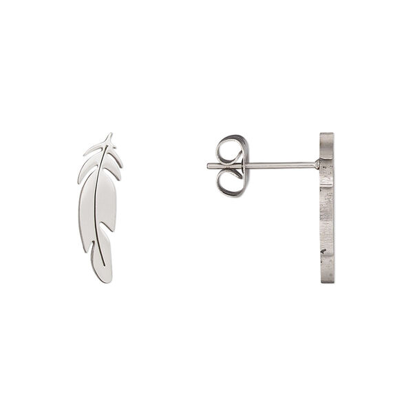 Earstud, stainless steel, 16x5mm feather. Sold per pair. image number 0