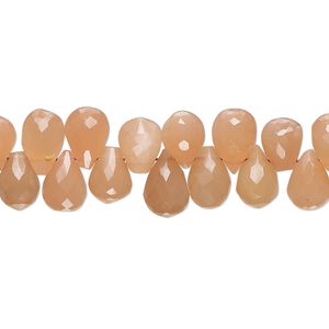 Peach moonstone 1pkg1, hand-cut top-drilled faceted teardrop bead natural 7 inch 7x5mm-10x6mm