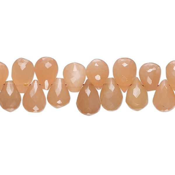 Peach moonstone 1pkg1, hand-cut top-drilled faceted teardrop bead natural 7 inch 7x5mm-10x6mm image number 0