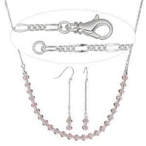 Necklace and earring set, Simple and Sleek Jewelry™, crystal on silver-plated sterling silver chain, 28 inches. Sold per set.