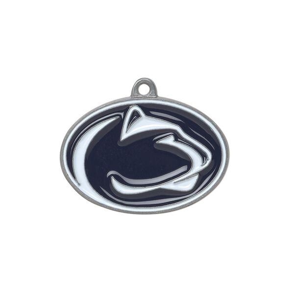 Charm, enamel and "pewter" (zinc-based alloy), blue and white, 25x18mm single-sided Penn State Nittany Lions. Sold individually. image number 0