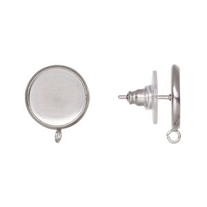 Earstud 1pkg4, 16.5mm / open loop / 12mm round glue-in setting / comfort clutch, stainless steel / acrylic 2 pair
