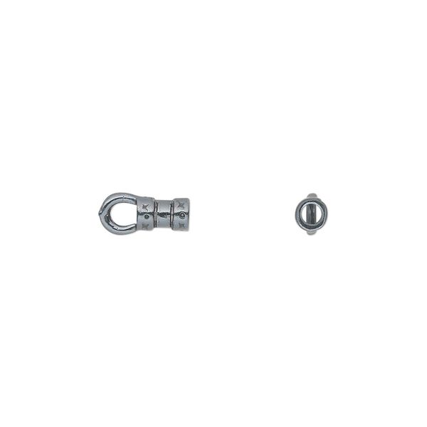Crimp end, JBB Findings, gunmetal-plated pewter (tin-based alloy), 5x3mm tube with loop, 1.7mm inside diameter. Sold per pkg of 4. image number 0