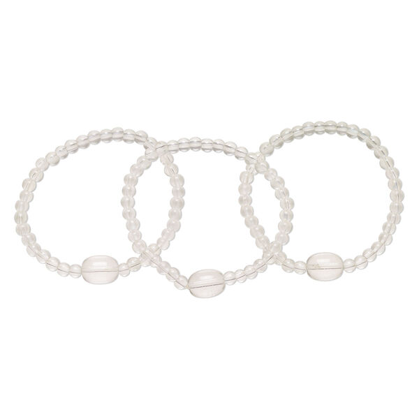Bracelet, stretch, glass, clear, 7-8 inches wearable length. Sold per pkg of 3. image number 0