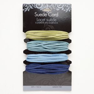 Cord, faux suede 1pkg4, assorted colors, 3mm flat.