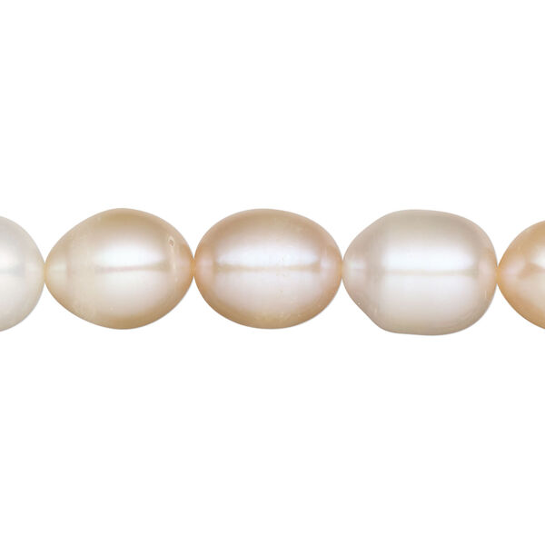 Pearl, White Lotus&trade;, cultured freshwater (bleached), white / peach / mauve, 9-10mm rice, C grade, Mohs hardness 2-1/2 to 4. Sold per 15-1/2" to 16" strand. image number 0