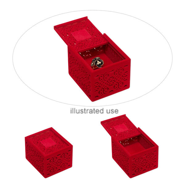 Box, ring, flocked and padded velveteen / acrylic / steel, red, 2-3/4 x 2-3/8 x 2 inch rectangle with slide opening. Sold individually. image number 0