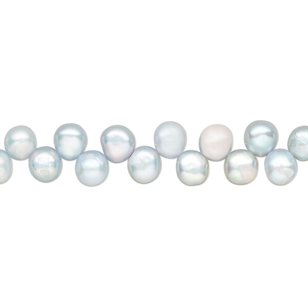 Pearl cultured freshwater pearl 1pk 4-6mm top-drilled flat-sided round C- grade dyed sea spray, 15.5-16 inch image number 0