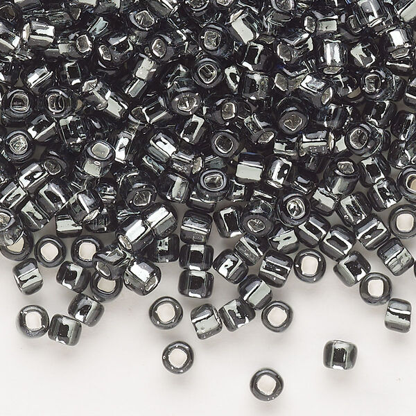 Seed bead, Dyna-Mites™, glass, silver-lined translucent gunmetal, #6 round with square hole. Sold per 40-gram pkg. image number 0