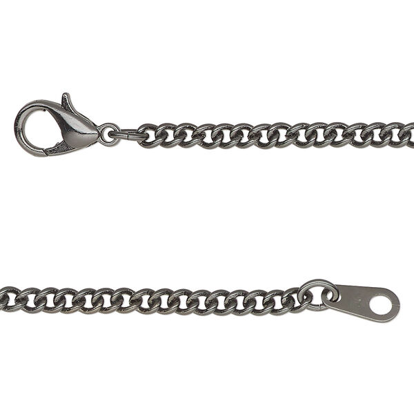 Chain, gunmetal-finished steel, 3mm curb, 24 inches with lobster claw clasp. Sold individually. image number 0