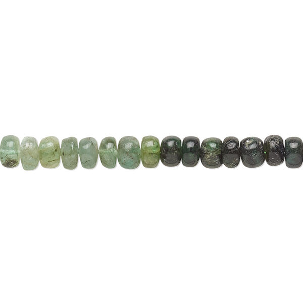 Bead, emerald (oiled), shaded, 4x2mm-5x3mm hand-cut rondelle with 0.4-1.4mm hole, C- grade, Mohs hardness 7-1/2 to 8. Sold per 8-inch strand. image number 0