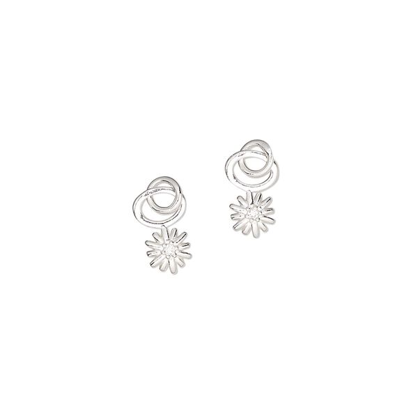Charm, sterling silver and cubic zirconia, clear, 5mm single-sided sun with 4mm closed round loop. Sold per pkg of 2. image number 0