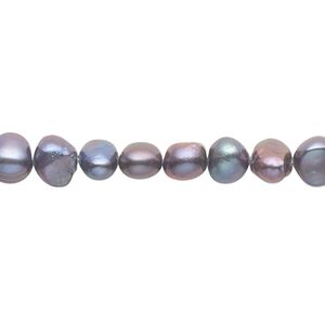 Pearl, cultured freshwater (dyed), peacock, 5-7mm flat-sided potato, C- grade, Mohs hardness 2-1/2 to 4. Sold per 15-inch strand.
