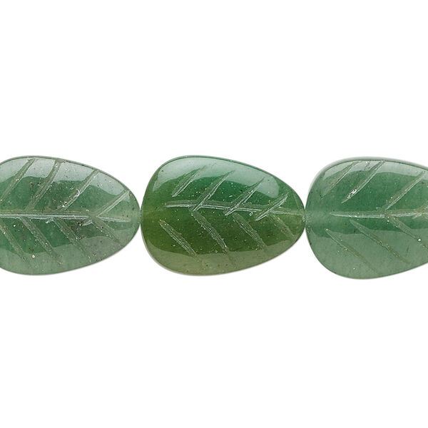 Bead 1pkg1 green aventurine, 18x13mm-20x15mm hand-cut carved leaf B grade, 15.5-16 inch natural light to medium image number 0