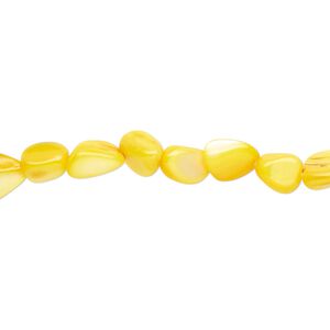 Bead, mother-of-pearl shell (dyed), yellow, small to large pebble, Mohs hardness 3-1/2. Sold per 30-inch strand.