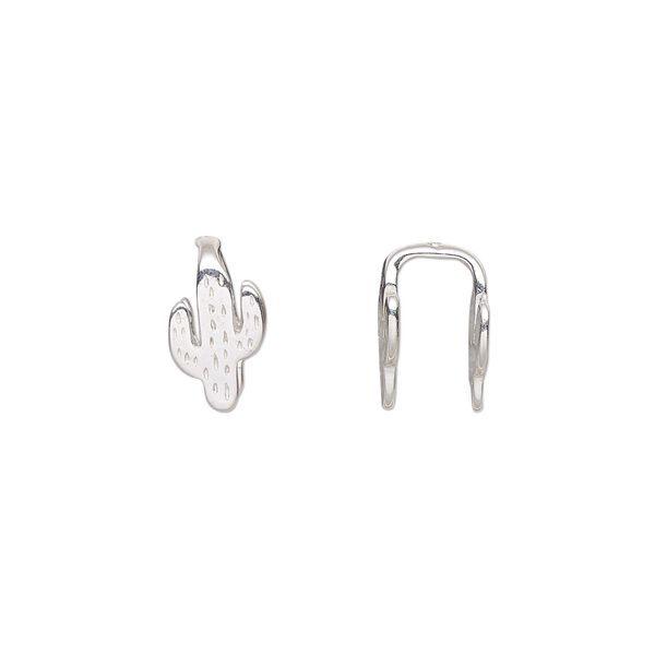 Bail, Amoracast®, sterling silver, 10x5.5mm Arizona cactus, 8mm grip length. Sold individually. image number 0