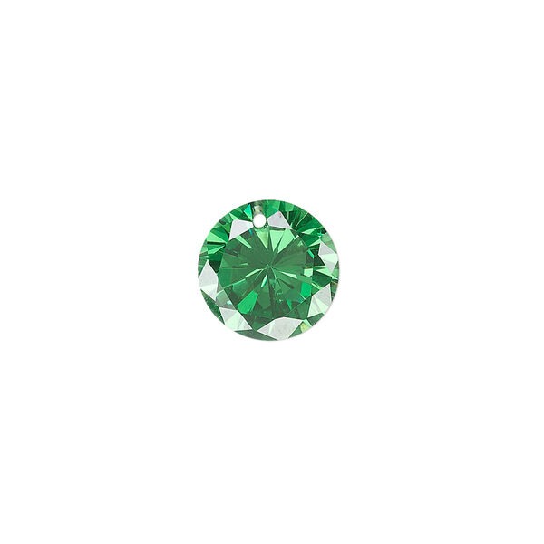 Drop, cubic zirconia, emerald green, 12mm hand-faceted round, Mohs hardness 8-1/2. Sold per pkg of 2. image number 0