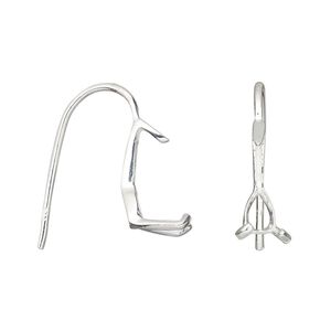 Ear wire fishhook 1pkg2 sterling silver, 20mm / 14x10mm pear 3-prong setting, 18 gauge 1 pair