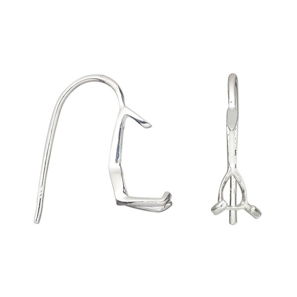 Ear wire fishhook 1pkg2 sterling silver, 20mm / 14x10mm pear 3-prong setting, 18 gauge 1 pair image number 0