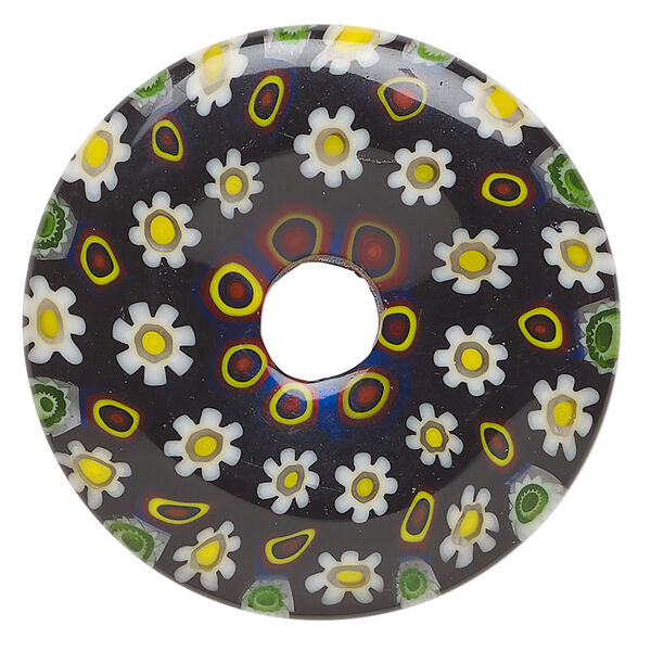 Focal, millefiori glass 1pkg1, opaque and translucent multicolored, 39-40mm undrilled donut. image number 0