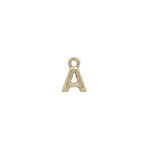 Charm, gold-finished "pewter" (zinc-based alloy), light, 7.5mm single-sided letter A. Sold per pkg of 2.