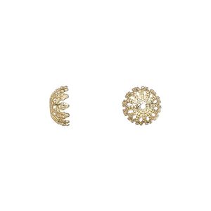 Bead cap, gold-plated brass, 8x4mm fancy round, fits 8-10mm bead. Sold per pkg of 100.