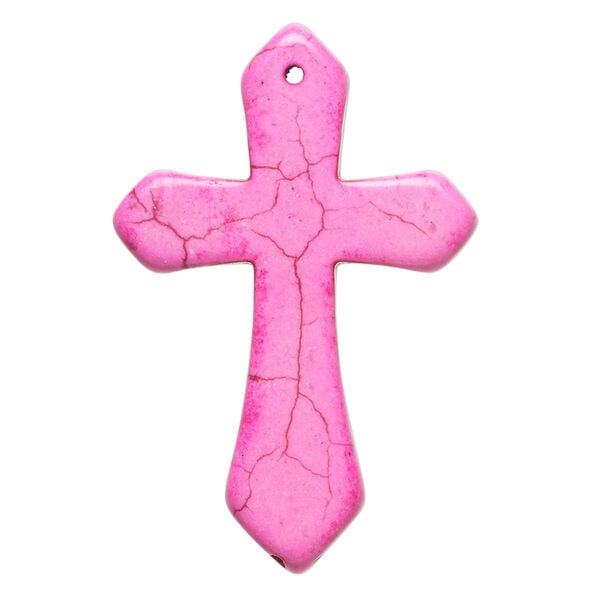 "Magnesite" / resin 1pkg1, top-drilled cross focal pink / brown 43x28mm-44x30mm image number 0