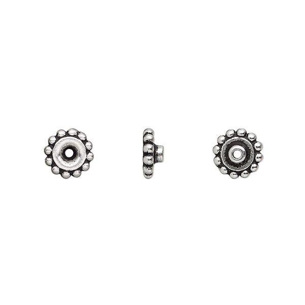 Bead aligner, TierraCast® BeadAligners™, antique silver-plated pewter (tin-based alloy), 7x3mm beaded rondelle with 2.5mm peg. Sold per pkg of 10. image number 0