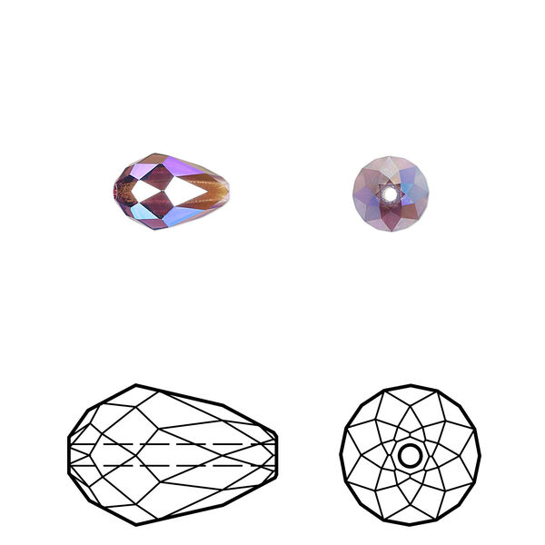 Bead 4pk amethyst shimmer 2X, Crystal Passions® 9x6mm teardrop 5500 image number 0