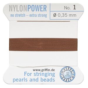 Thread, Griffin, nylon, brown, size #1. Sold per 2-meter card (approximately 78 inches).