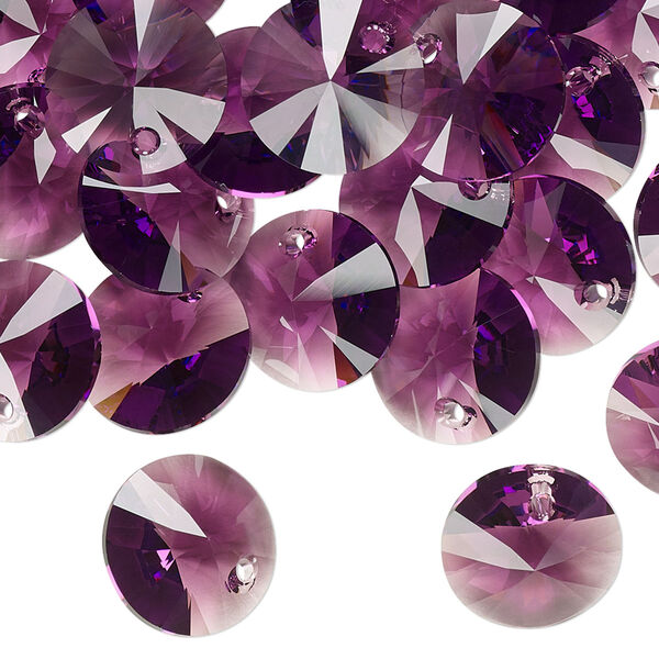 Drop 12pk amethyst, Crystal Passions® 12mm pendant mini disk 6428 image number 1