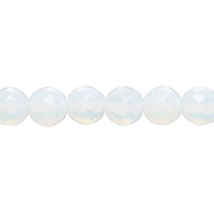 Bead, sea "opal" (glass), translucent to semitranslucent, 8mm faceted round. Sold per 15-1/2" to 16" strand.