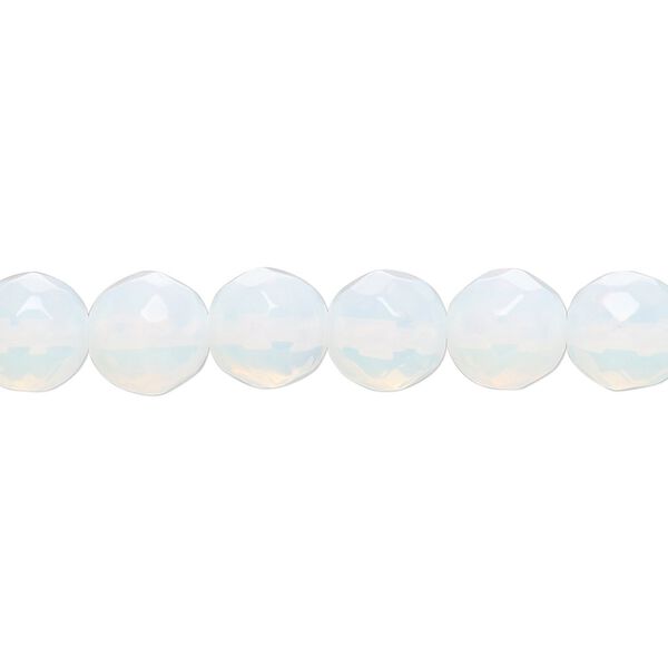 Bead, sea "opal" (glass), translucent to semitranslucent, 8mm faceted round. Sold per 15-1/2" to 16" strand. image number 0