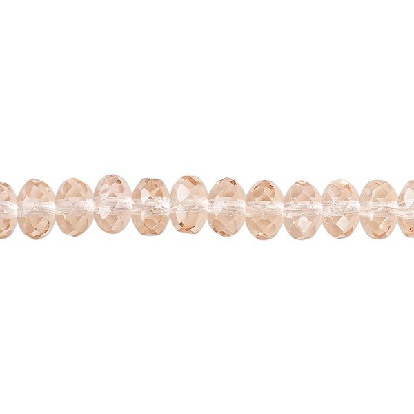 Bead, Czech fire-polished glass, light rose, 7x5mm faceted rondelle. Sold per 15-1/2" to 16" strand. image number 0