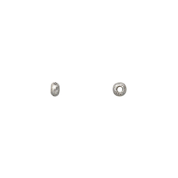 Bead, Hill Tribes, sterling silver, 3x2mm rondelle with stamped flower design. Sold per pkg of 14. image number 0