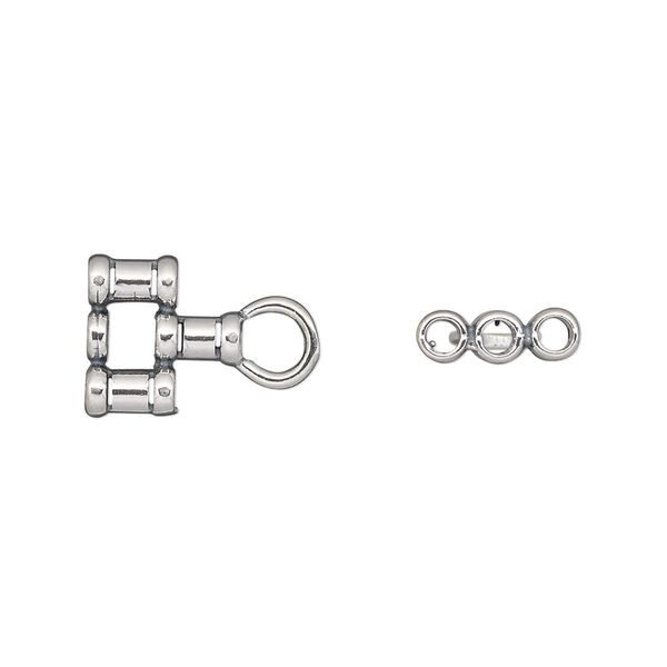 Crimp end, JBB Findings, antiqued sterling silver, 15x10mm 3-strand, 2mm inside diameter. Sold per pkg of 2. image number 0