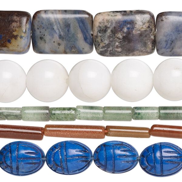 Multi-gemstone 1pkg5, mixed shape bead 15 inch mix 6x4mm-47x28mm image number 0