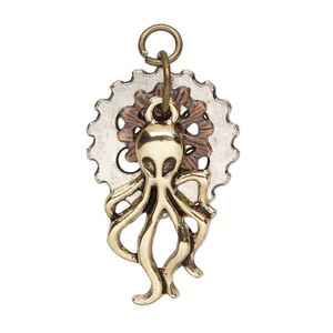 Focal, antique gold- / copper- / silver- / brass-finished steel / "pewter" (zinc-based alloy), 30x21mm single-sided with 13mm / 21mm gear / 25.5x15mm octopus. Sold individually.